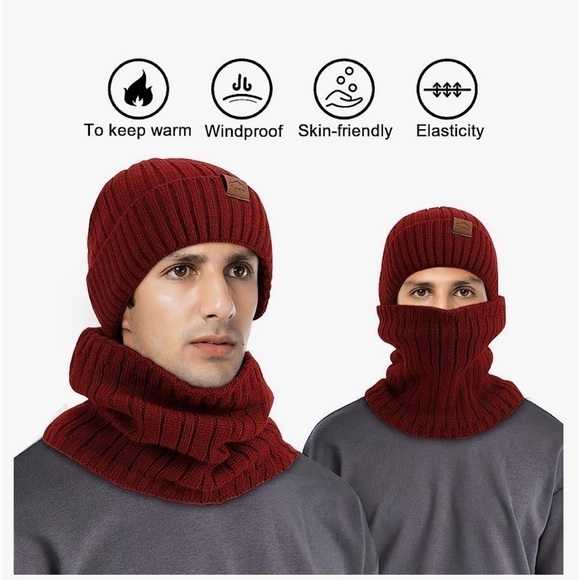 New Winter Beanie Hat Scarf: Warm Fleece Lined Knit Skull Cap Neck Warmer Set - Picture 4 of 4